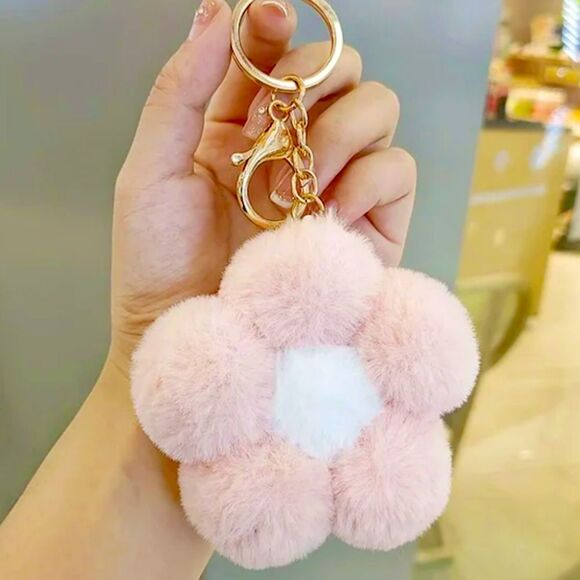 XMAS SALE Baby Pink Retro Flower Plush Bag Charm Keychain - Picture 3 of 5
